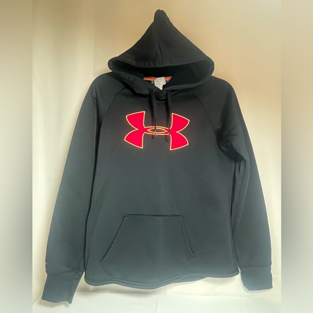 Under Armour Women's Black Hoodie with Red and Orange Logo